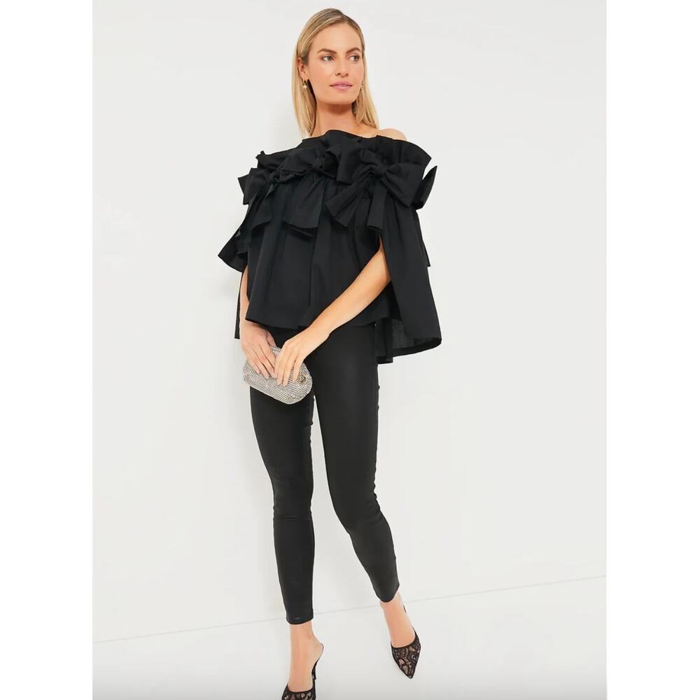 Tuckernuck Black Bows Off the Shoulder Linden Blouse Sz XS - Picture 2 of 7